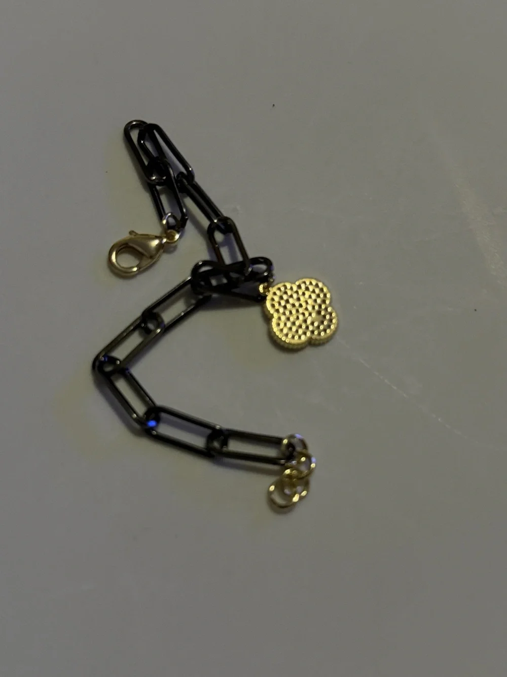 Landau Black Link Bracelet with Gold Pavé Clover Charm